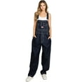 thumbnail image 1 of Revolt Women's Juniors Baggy Straight Leg Twill Overalls (20, Dark Denim), 1 of 4