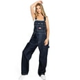 thumbnail image 1 of Revolt Women's Juniors Baggy Straight Leg Twill Overalls (20, Dark Denim), 1 of 4
