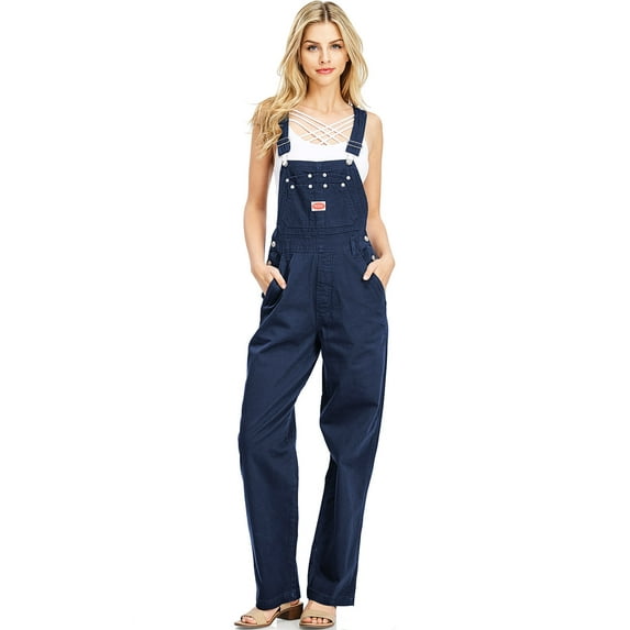 Revolt Women's Juniors Baggy Straight Leg Twill Overalls (Fresh Navy, 16)