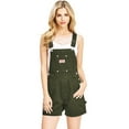 thumbnail image 1 of Revolt Women's Juniors Classic Retro Denim Twill Short Overalls (Olive, Small), 1 of 3