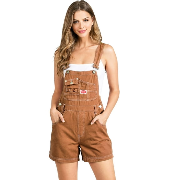 Revolt Women's Juniors Classic Twill Short Overalls (Base Rust, Large)