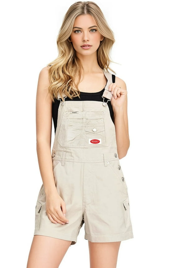 Women's Juniors Classic Twill Short Overalls (Cargo Khaki, Large)