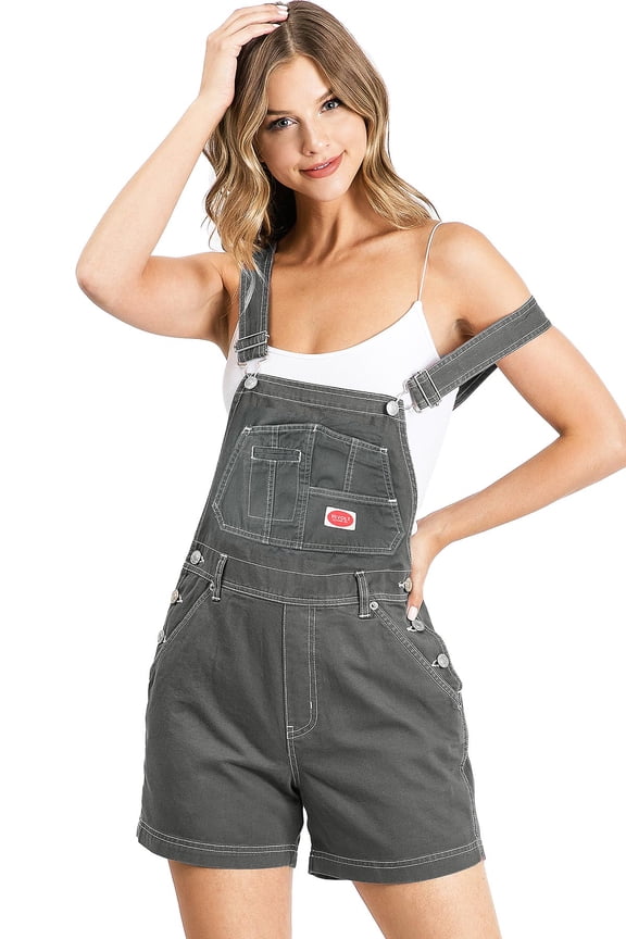 Revolt Women's Juniors Classic Twill Short Overalls (Dark Grey, Large)