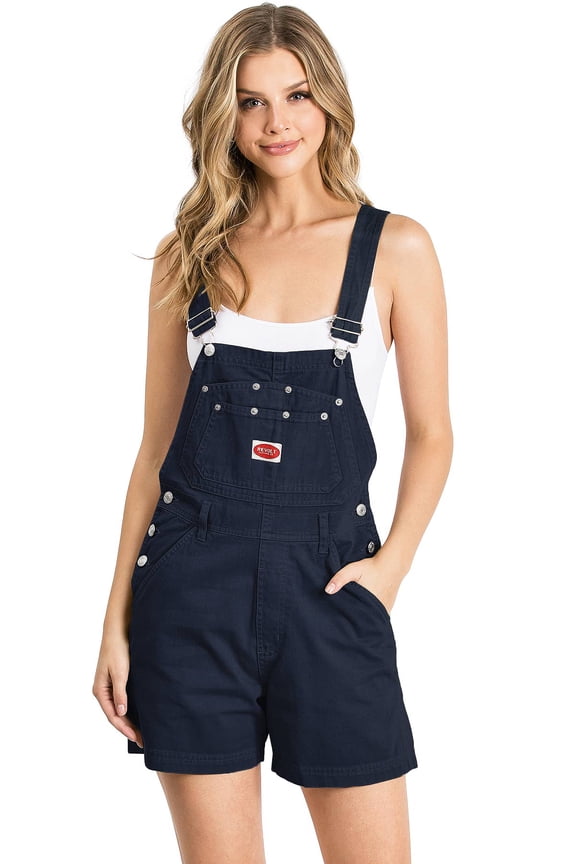 Revolt Women's Juniors Classic Twill Short Overalls (L, Navy)