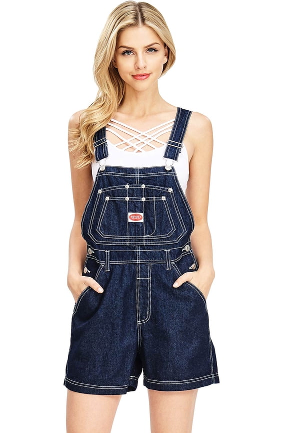 Women's Juniors Classic Twill Short Overalls (M, Dark Denim)