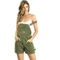 thumbnail image 1 of Revolt Women's Juniors Classic Twill Short Overalls (M, Olive/WT Stitch), 1 of 3