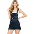 thumbnail image 1 of Revolt Women's Juniors Classic Twill Short Overalls (Small, Dark Denim), 1 of 5