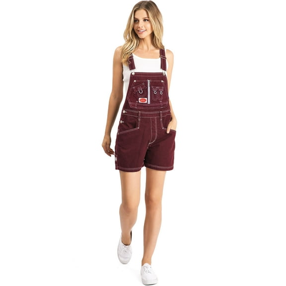 Revolt Women's Juniors Classic Twill Short Overalls  (Wine, Large)