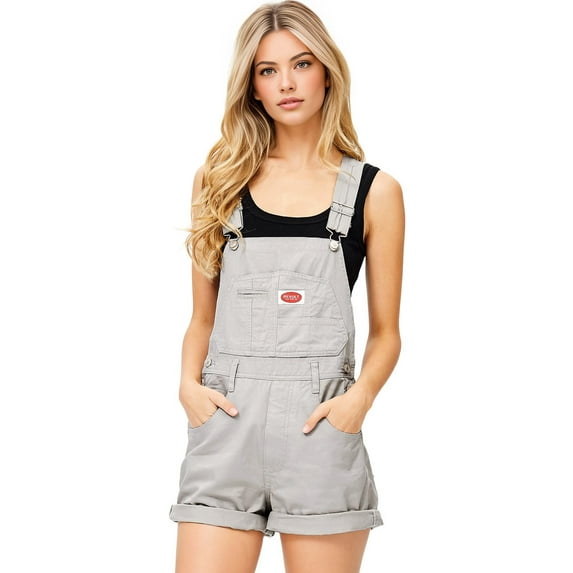 Revolt Women's Juniors Classic Twill Short Overalls (Light Grey, Large)