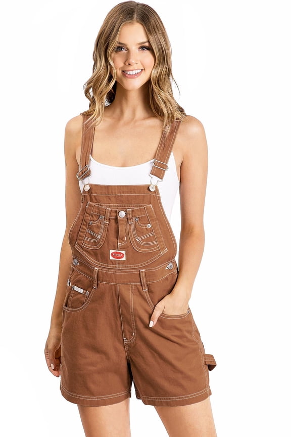 Womens Juniors Classic Retro Short Overalls (Rust, Large)