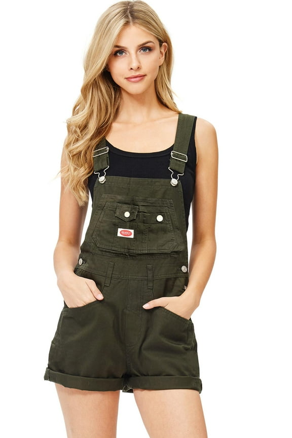 Revolt Womens Juniors Classic Retro Shortalls (Olive, Large)
