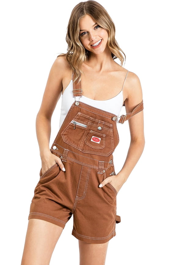 Womens Juniors Industrial Twill Shortalls (L, Rust)