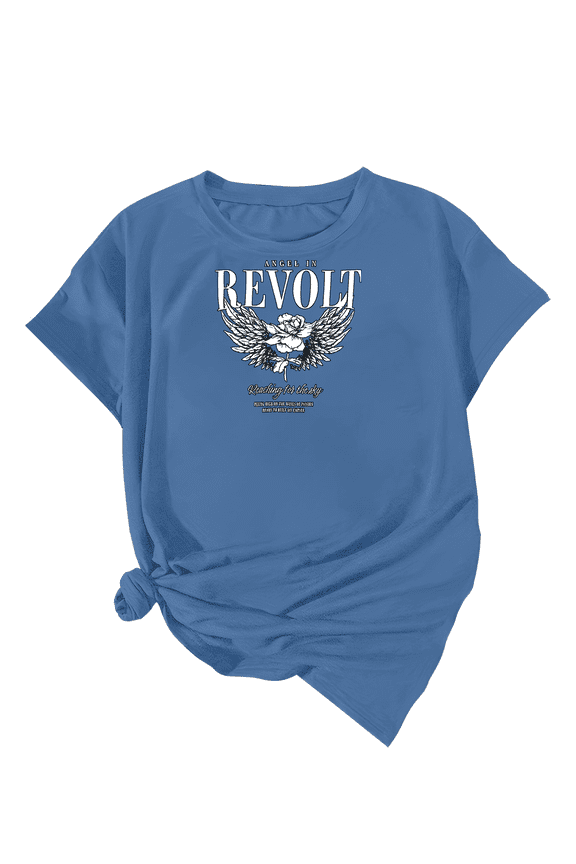 "Revolt" printed short sleeve T-shirt with rose design