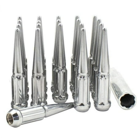 Wheel Accessories Parts 20 Pcs 1/2"-20 Thread Spike Spline 4.40" Long Lug Nuts Chrome Truck Spline Hex Fits Chevy C10 K10 GMC C15 C1500 1994-2001 Dodge Ram 1500 Ramcharger 1975-96 Ford F100 F150