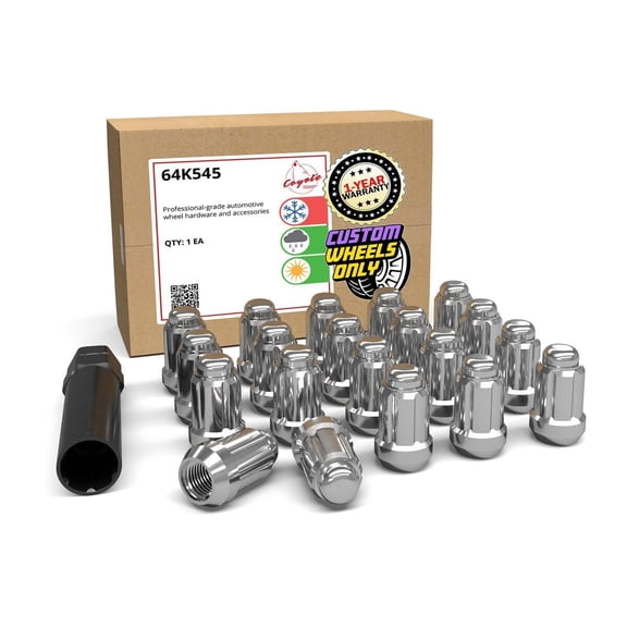Wheel Accessories Parts 20 Pcs 12mm 1.50 12x1.50 Thread Car Spline 1.38" Long Lug Nut Chrome Spline Fits Many Chevy Honda Passenger Cars | Toyota Pass Cars with Aftermarket Wheels