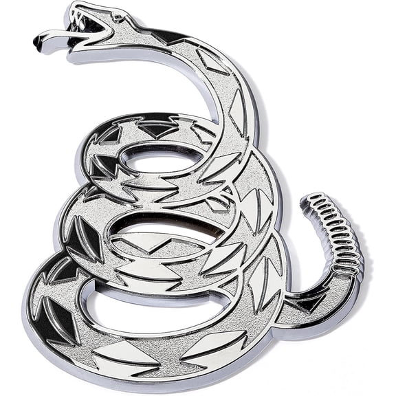 Revolution Car Badges Gadsden Don't Tread on Me Rattlesnake Car Emblem, Chrome, Size: 3.5 x 0.25 x 2.75 inches