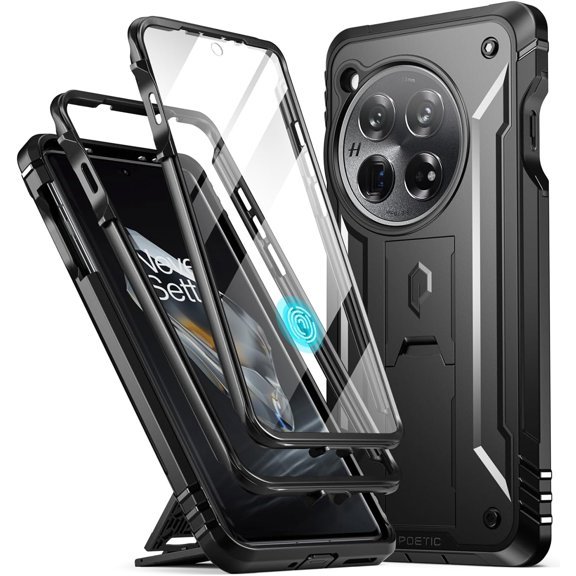 Revolution Case Compatible with OnePlus 12 5G (2024), Built-in Screen Protector Work Fingerprint ID, Full Body Rugged Shockproof Protective Cover Kickstand, Black
