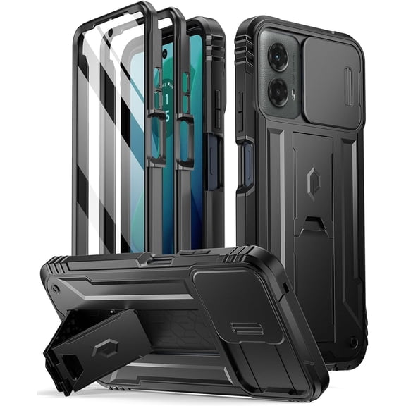 Revolution Case for Motorola Moto G 5G 2024, [Slide Camera Cover], Full-Body Military Grade Rugged Shockproof Cover with Kickstand and Built-in-Screen Protector, Black