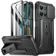 Revolution Case for Motorola Moto G 5G 2025, [Slide Camera Cover], Full-Body Military Grade Rugged Shockproof Cover with Kickstand and Built-in-Screen Protector, Black