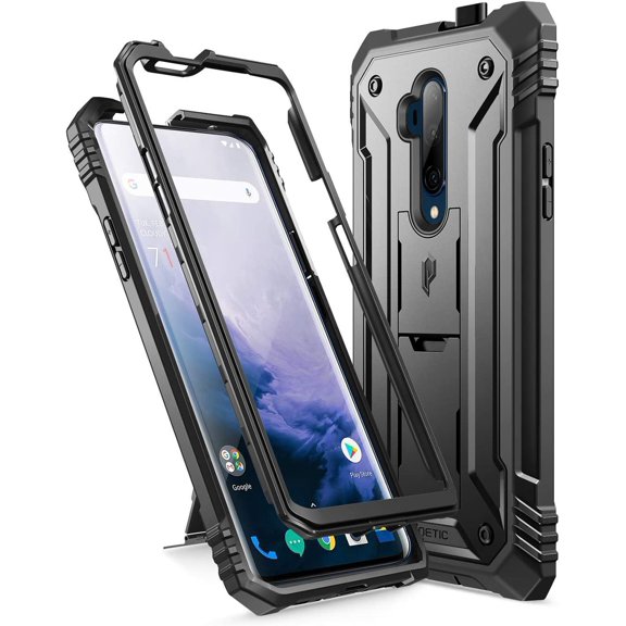 Revolution Case for OnePlus 7, [20FT Mil-Grade Drop Tested], Full-Body Rugged Dual-Layer Shockproof Protective Cover with Kickstand and Built-in-Screen Protector, Black