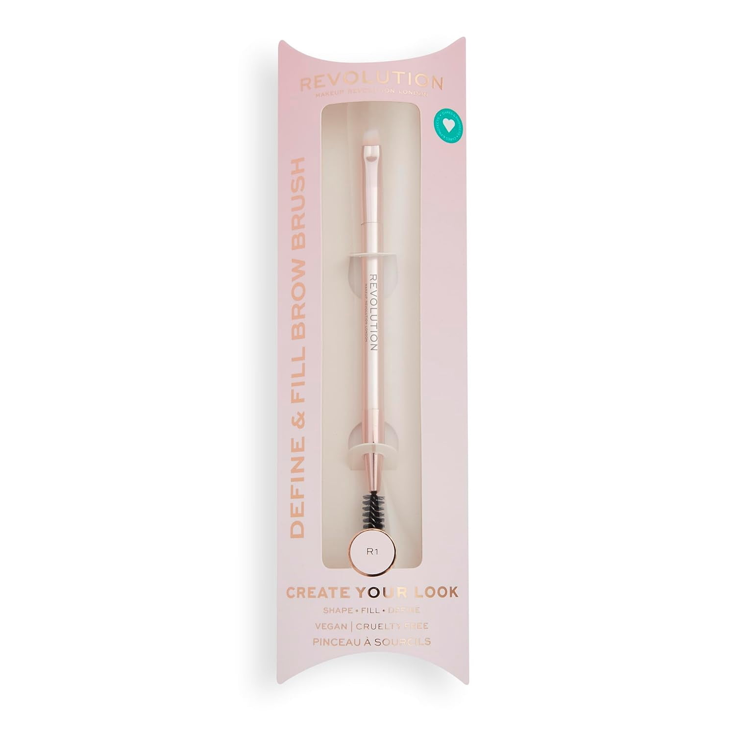 Revolution, Create Define & Fill Brow Brush (R1), Makeup Applicator for Eyebrows, Double-Sided with Spool End, Vegan & Cruelty-Free