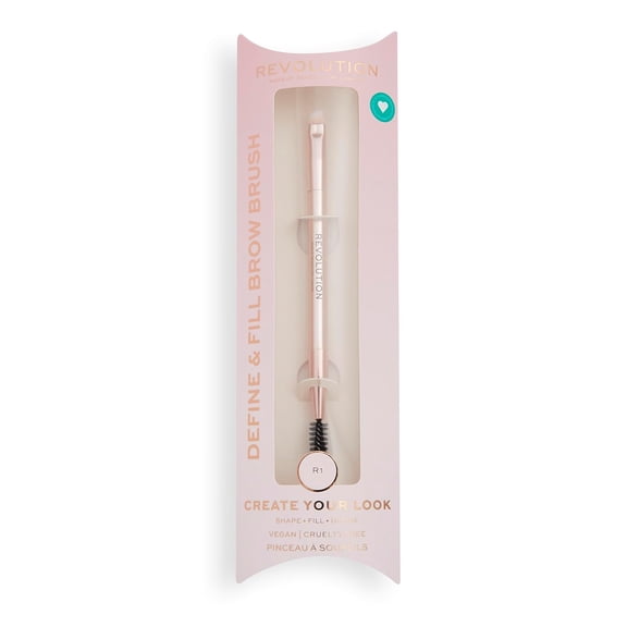Revolution, Create Define & Fill Brow Brush (R1), Makeup Applicator for Eyebrows, Double-Sided with Spool End, Vegan & Cruelty-Free