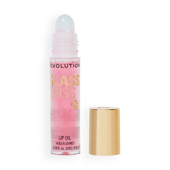 Revolution Glass Kiss Roller Ball Lip Oil, Shimmer Finish, Non-Stick, Peach