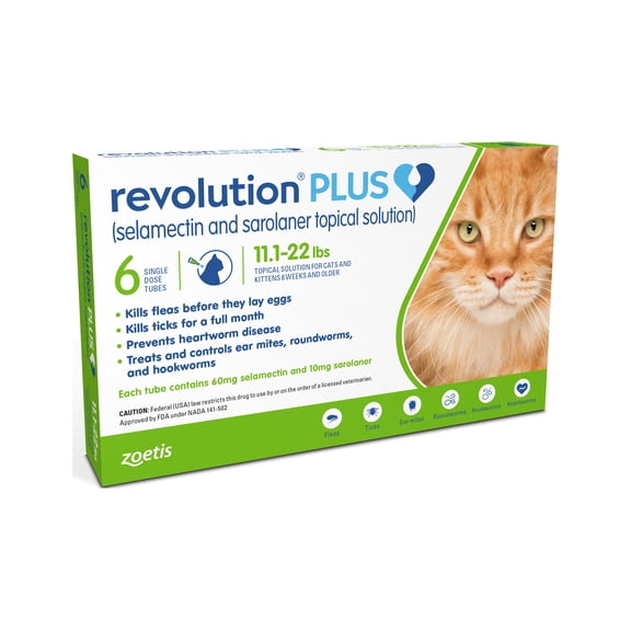 Revolution Plus Topical Solution for Cats, 11.1-22 lbs, (Green Box),