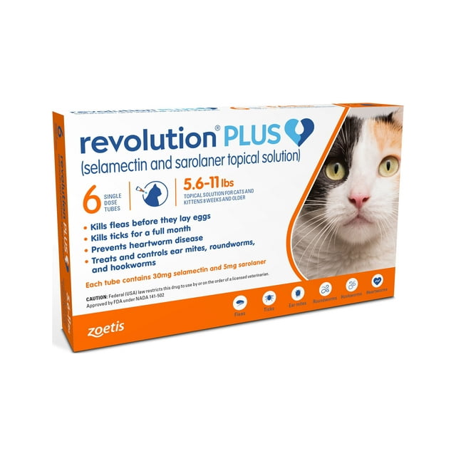 Revolution Plus Topical Solution for Cats 5.6-11 lbs, (Orange Box ...