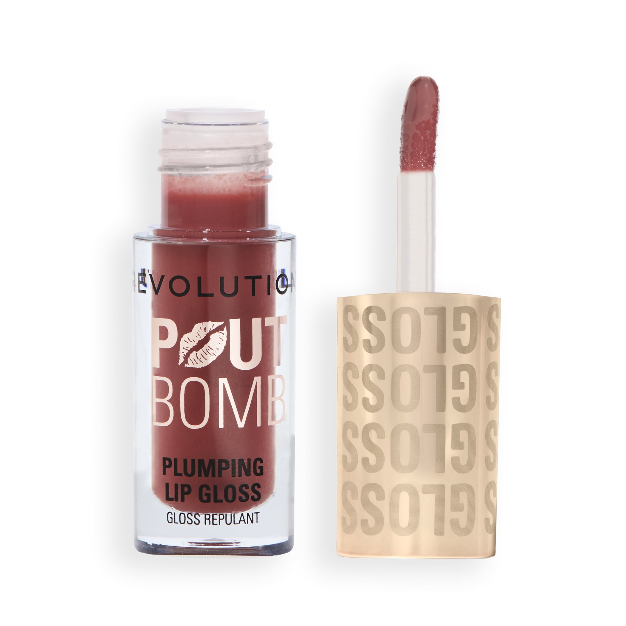 Revolution Pout Bomb Plumping High-Shine Lip Gloss with Vitamin E, Cookie Warm Nude