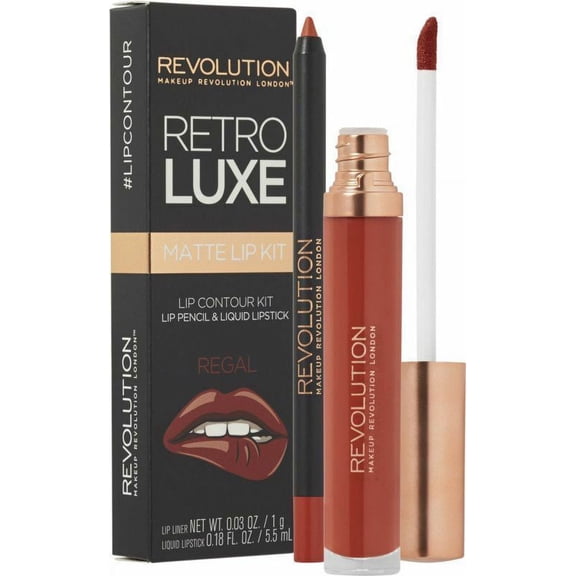 Revolution Retro Luxe Matte Lip Kit, Lip Contour Kit, Lip Pencil & Liquid Lipstick