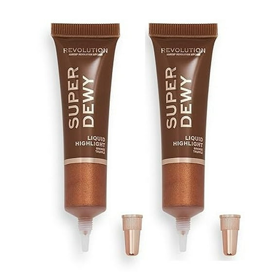 Revolution Super Dewy Liquid Highlight Illuminator, Bronze Truffle, 0.5 fl oz / 15ml (Pack of 2)