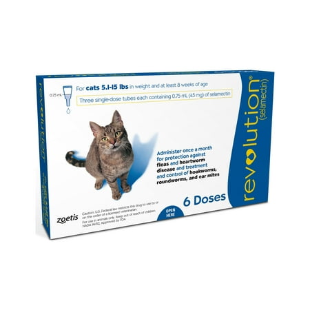 Revolution Topical Solution for Cats, 5.1-15 lbs, (Blue Box), Prevention from Parasites, Flea and Tick Prevention