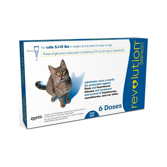 Revolution Topical Solution for Cats, 5.1-15 lbs, (Blue Box), Prevention from Parasites, Flea and Tick Prevention
