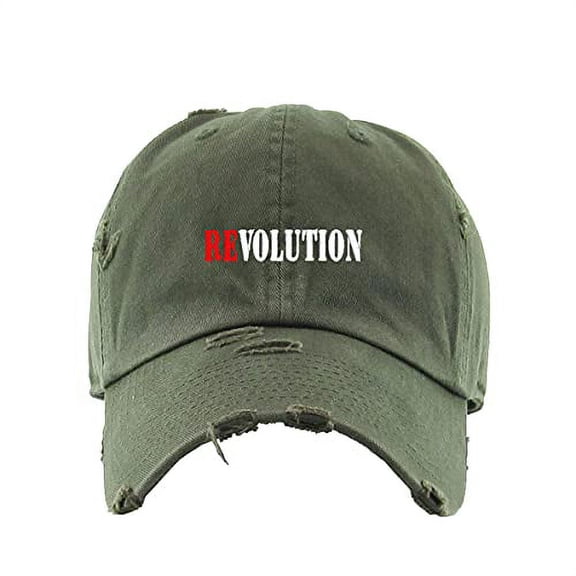 Revolution Vintage Baseball Cap Embroidered Cotton Adjustable Distressed Dad Hat Olive