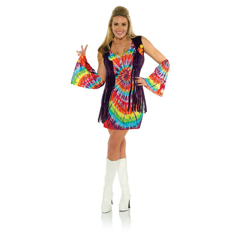 Revolution Womens Adult 60s Hippie Chick Halloween Costume-L 