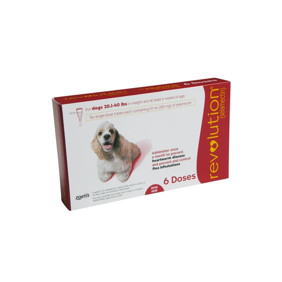 Revolution (Selamectin) Topical for Dogs, 20.1-40 lbs. (Red Box), Protection Against Parasites, Flea and Tick Prevention
