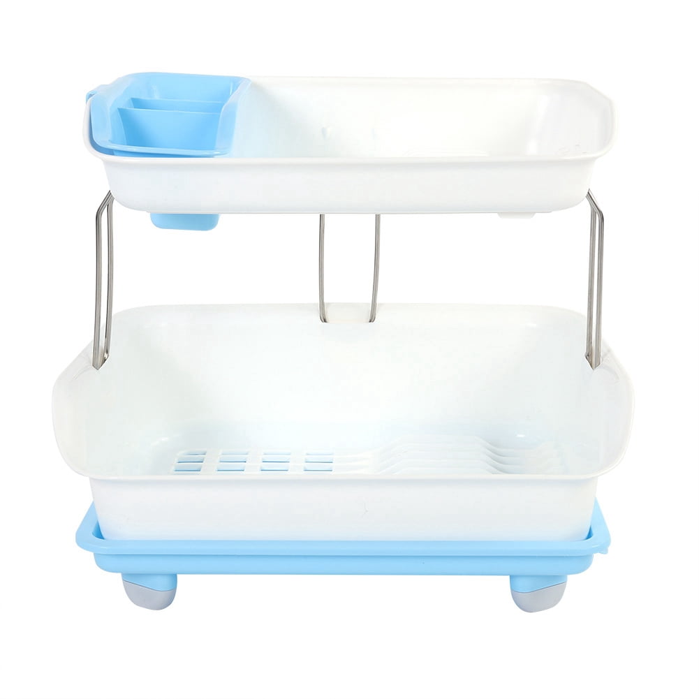 Revolutionary Blue Two-Level Dish Drying Rack with Swivel Drain Tray ...