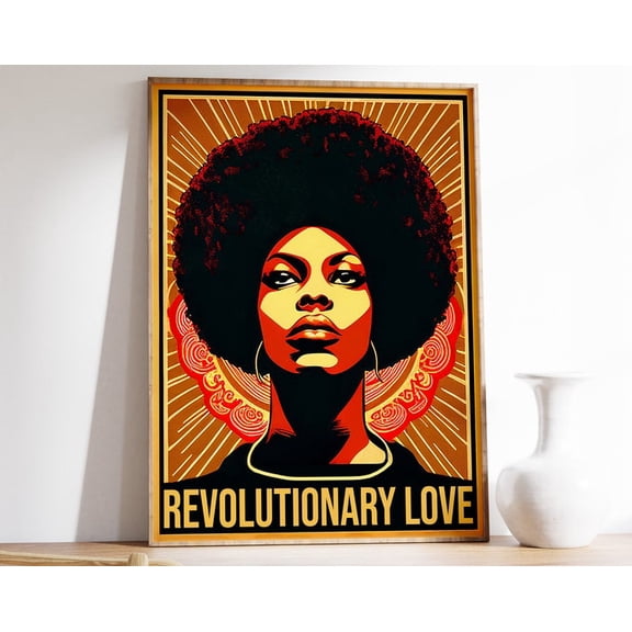 Revolutionary Love Black Power Equality Feminist Diversity Inclusion Afro Wall Art Print, Unframed Paper Poster 8x10in
