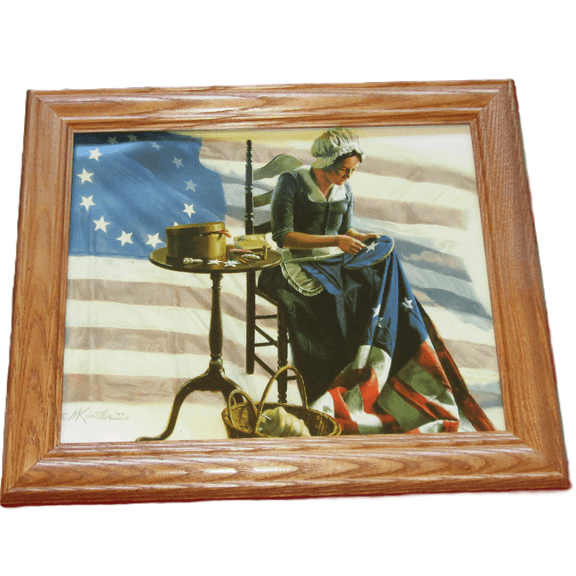 Revolutionary War Painting, Print.. BETSY ROSS sewing First 13 Star American Flag. Patriotic Wall Decor, Wall Art.