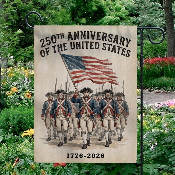USA 250th Anniversary Flag: Revolutionary War Soldiers, Patriotic 1776-2026 Yard Decor 12x18 POLE NOT INCLUDED Garden Flag