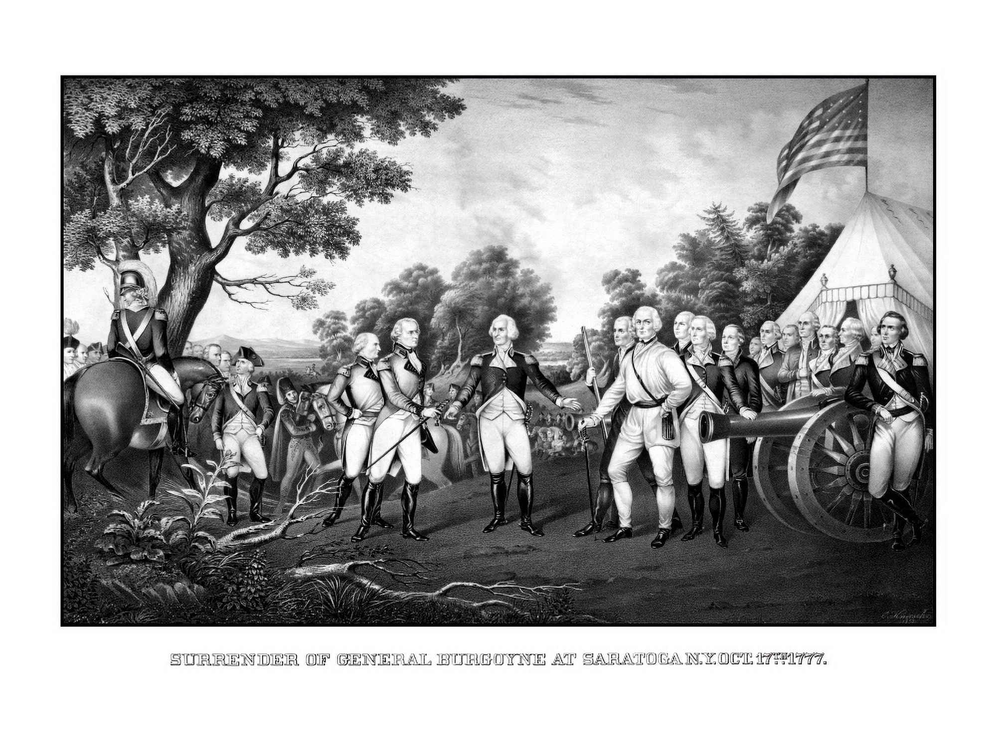Revolutionary War print showing the surrender of British General John Burgoyne at Saratoga Canvas Art - John ParrotStocktrek Images (32 x 24)