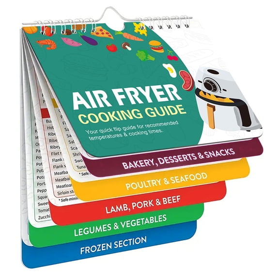Revolutionize Your Cooking: Air Fryer Cheat Sheet, Waterproof Moisture-Proof Tear-Resistant Long-Lasting Magnet-Backed Cooking Times Chart for Air Fryer Accessories, Includes Five