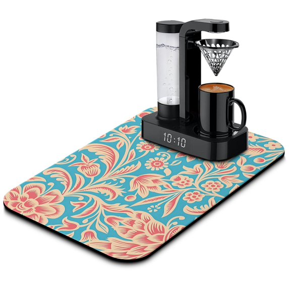 Revolutionize Kitchen 19.5x12in Coffee Drying Mat LowProfile, Trimmable, Super Absorbent, Waterproof, Coffee Mat Easy to Clean & Decorative for Counter