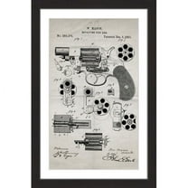 "Revolver 1881 Old Paper" Framed Painting Art Print, 12" x 1.5"