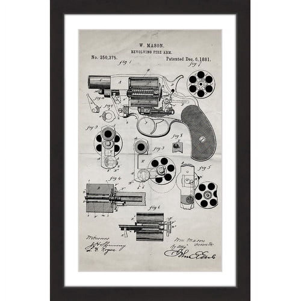 "Revolver 1881 Old Paper" Framed Painting Art Print, 20" x 1.5"