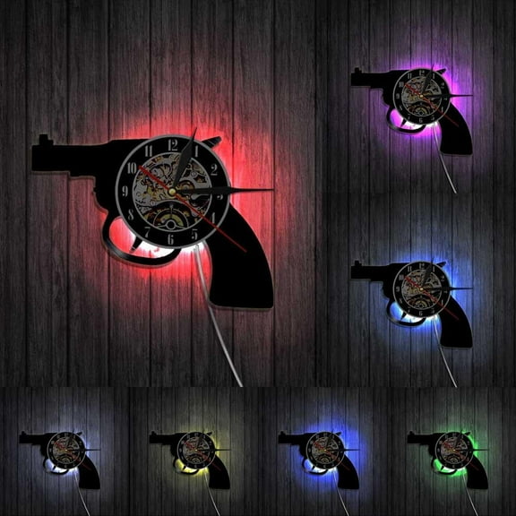 Revolver Design Vintage LP Record Gun Vinyl Wall Clock 3D Creative Art Wall Living Room Decoration Handmade Wall Watch