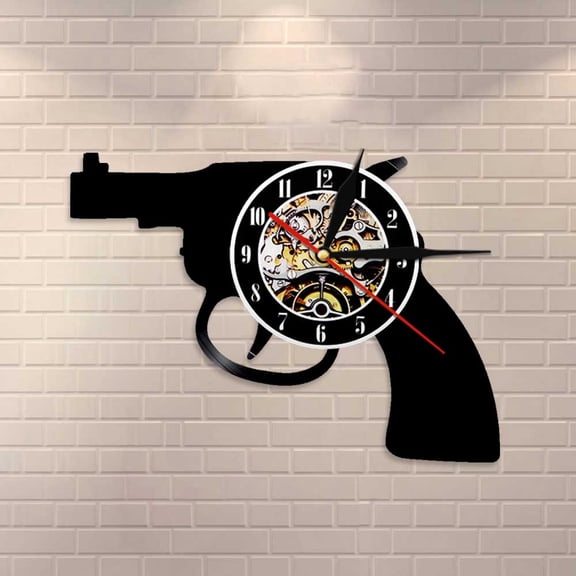 Revolver Design Vintage LP Record Gun Vinyl Wall Clock 3D Creative Art Wall Living Room Decoration Handmade Wall Watch