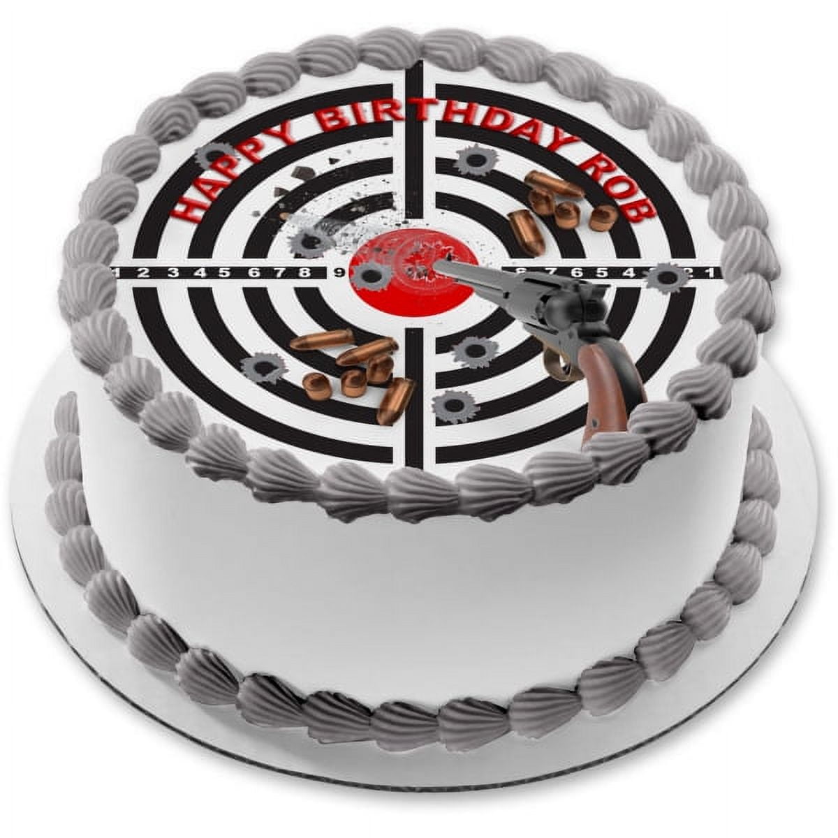 Revolver Gun Target Flying Bullet Hunters Customizable Edible Frosting