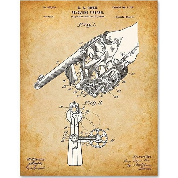 Revolver Pistol - 11x14 Unframed Patent Print - Great Gift for Gun Lovers